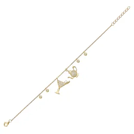 Cocktail & Teapot Bracelet - Gold with White CZ