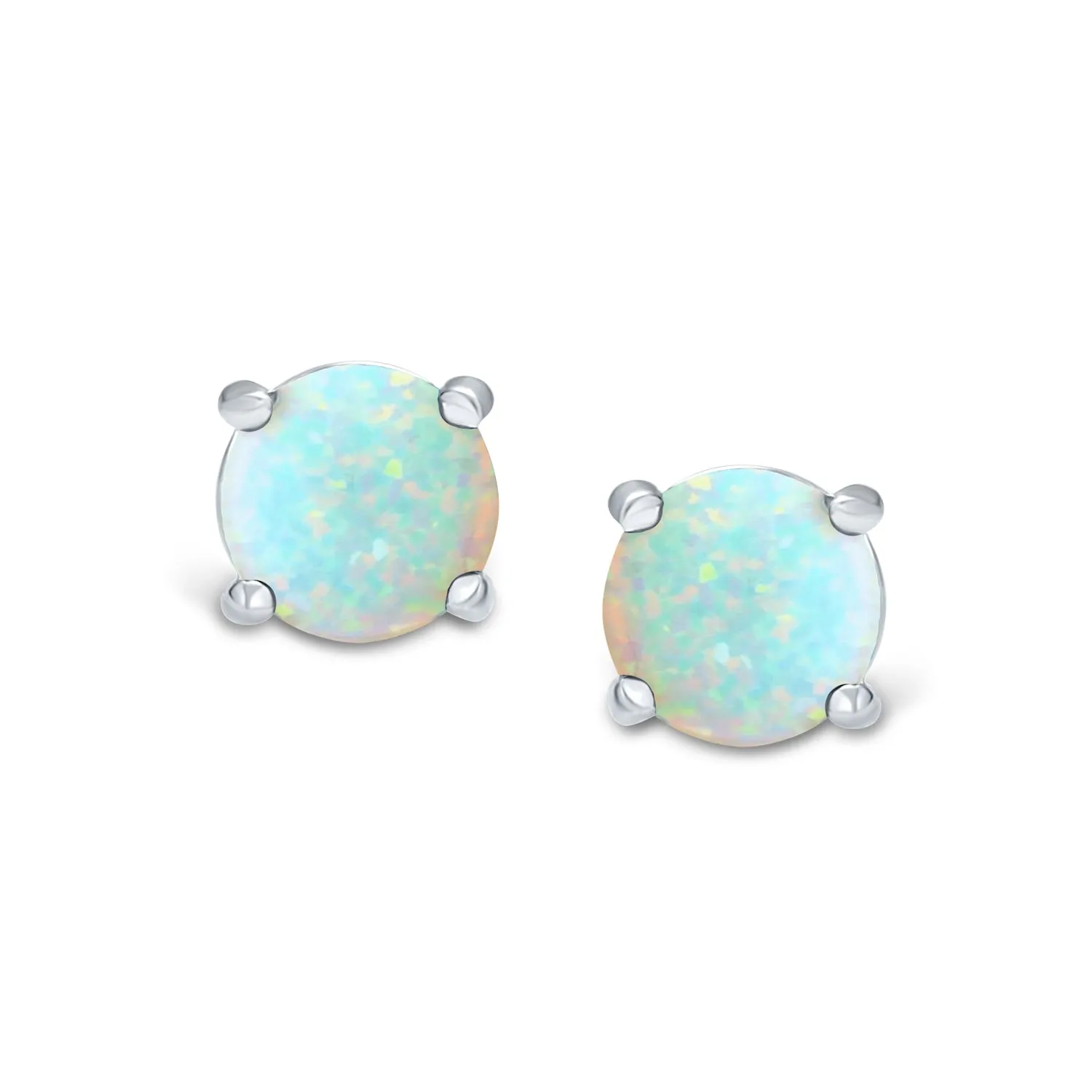 Created Opal Round Solitaire Stud Earrings Basket Set Sterling Silver