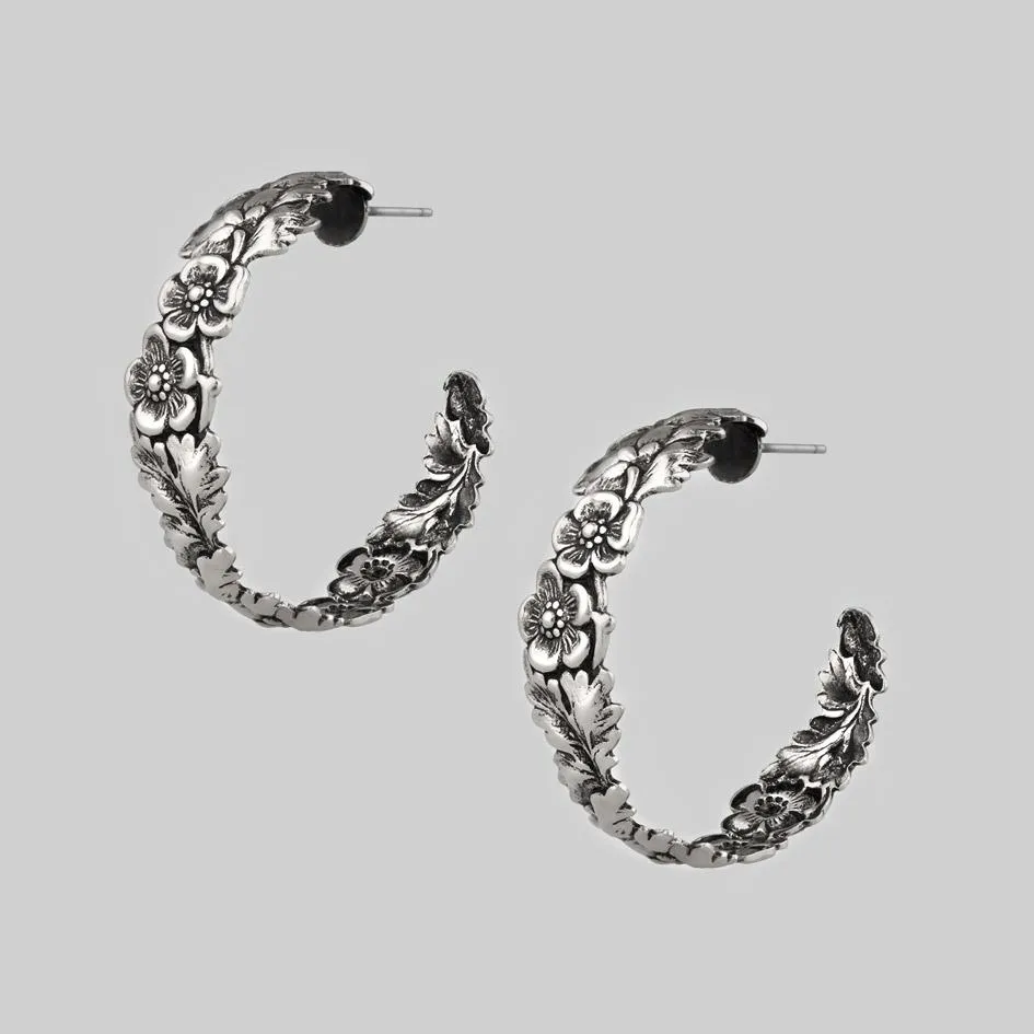 DAHLIA. Floral Garland Hoop Earrings - Silver