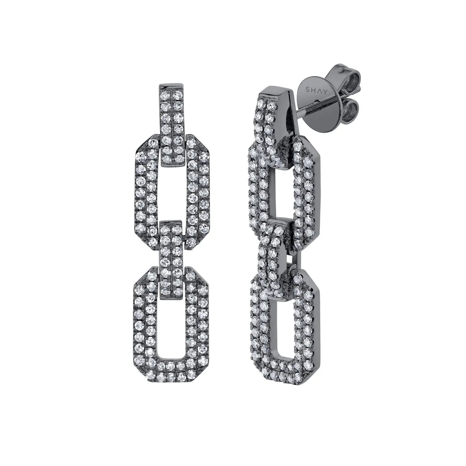 DIAMOND PAVE FLAT GEO LINK EARRINGS