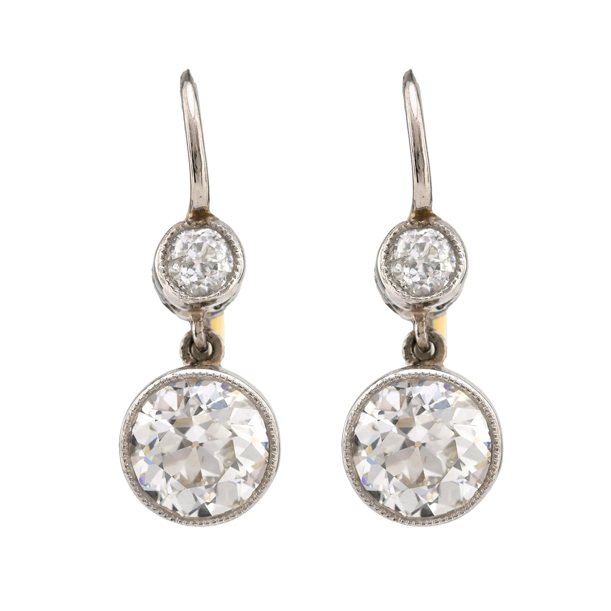 Edwardian Inspired Diamond Two Tone Drop Earrings