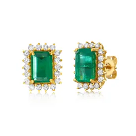 Emerald Cut Emerald With Diamond Halo Earrings (4.50 ct.) in 14K Gold