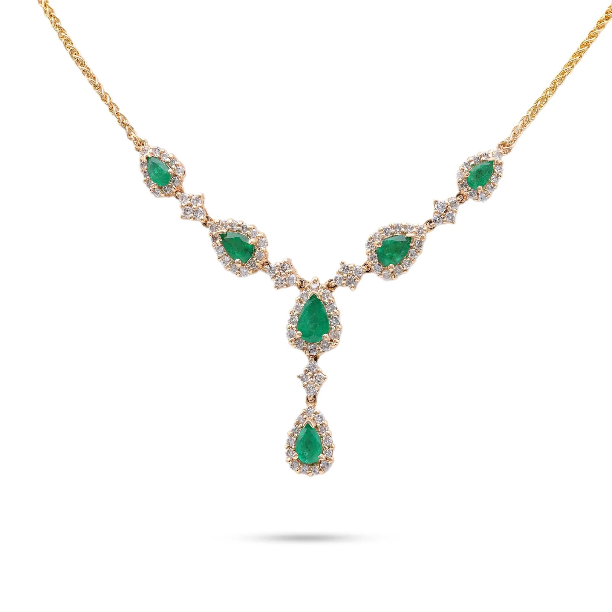 Emerald Diamond Yellow Gold Lariat Necklace