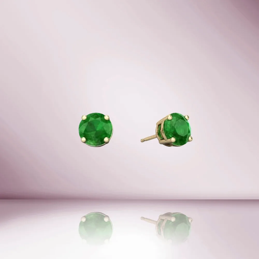 Emerald Round Shape Studs Earrings (1.20 ct.) in 14K Gold