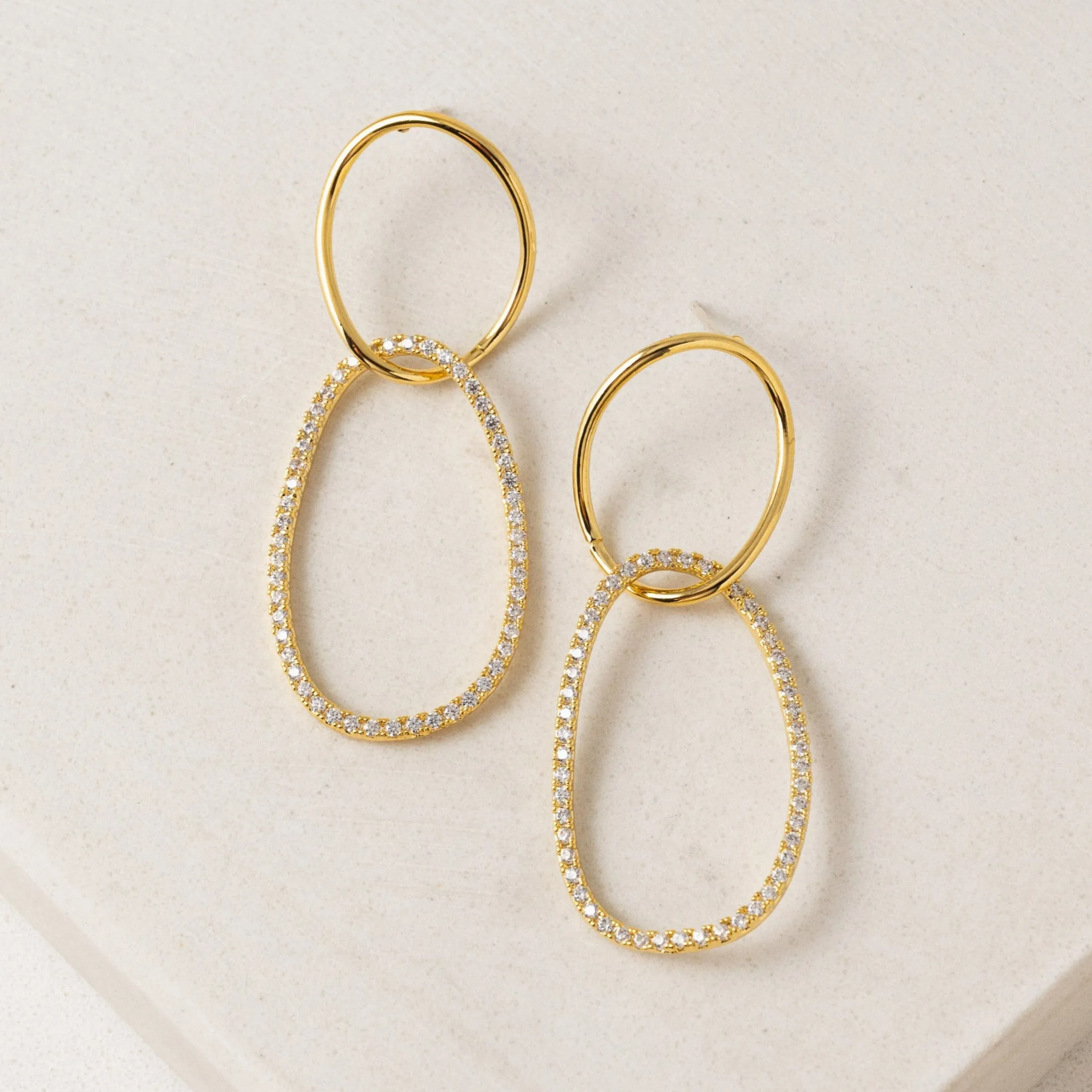 Encore Pave Large Linked Hoop Earrings Gold