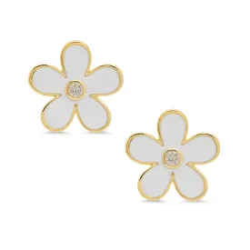 Flower CZ Stud Earrings - White