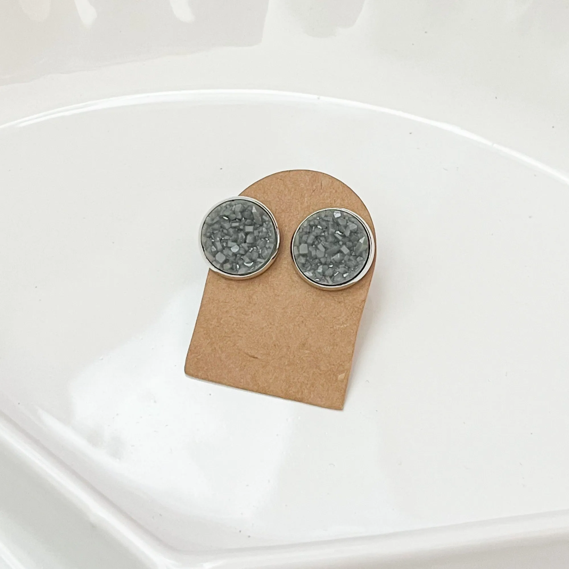 Game Day Grey Druzy Stud Earrings