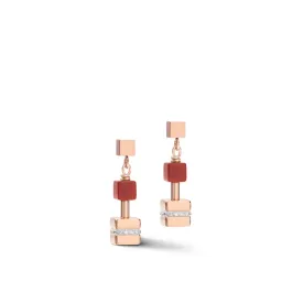 GeoCUBE Big Cube Crystals Pave, Gemstones & Stainless Steel Rose Gold Earrings