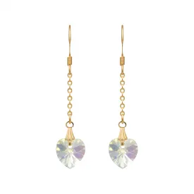 Elegant Gold Crystal Heart-Shaped Earrings with French Hooks