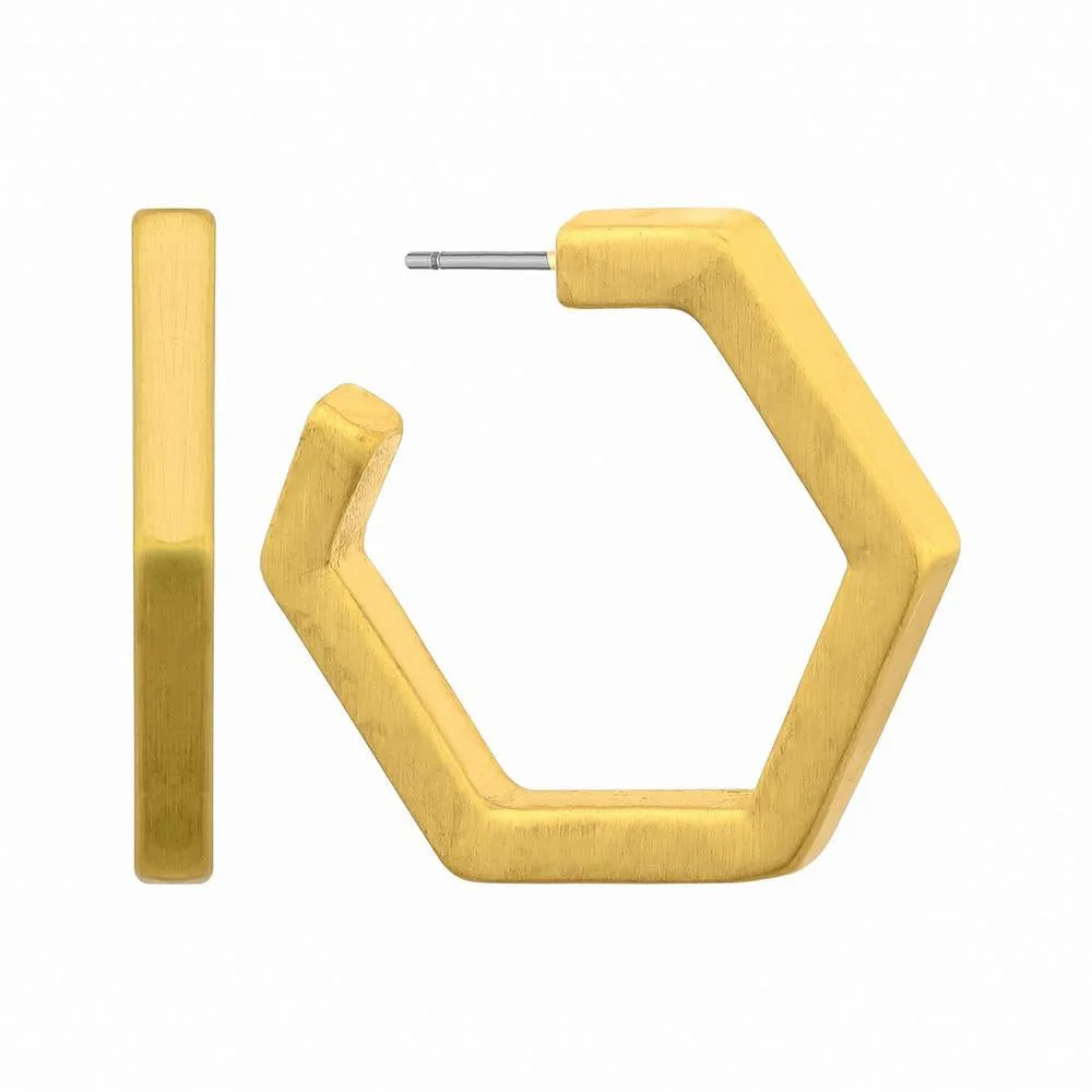 Gold Hexagonal Hoop Earring