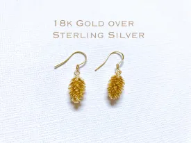 Gold over Sterling Silver Pine cone earrings, Silver Pinecone earrings, Bridesmaid jewelry, Tiny Pine cone earrings