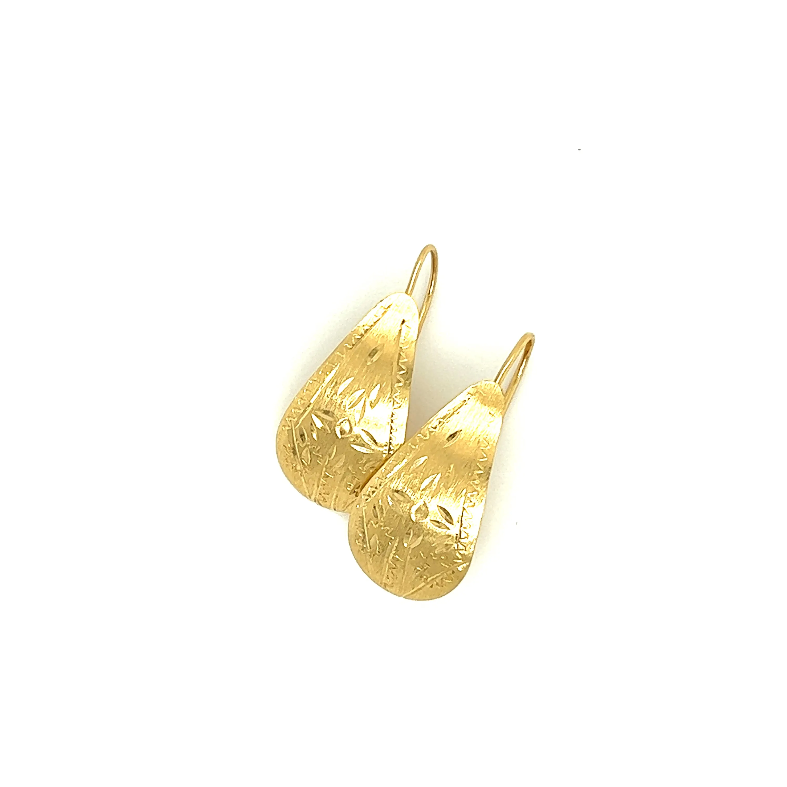 Gold Petal Drop Earrings with Engraving in 14K Yellow Gold