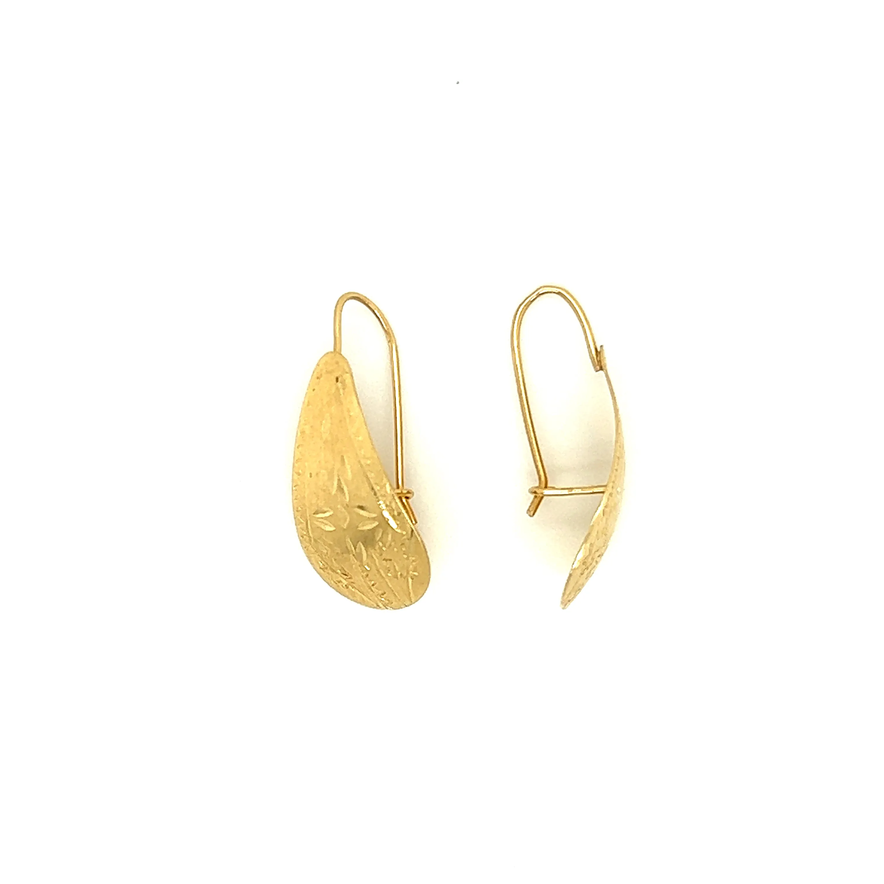 Gold Petal Drop Earrings with Engraving in 14K Yellow Gold