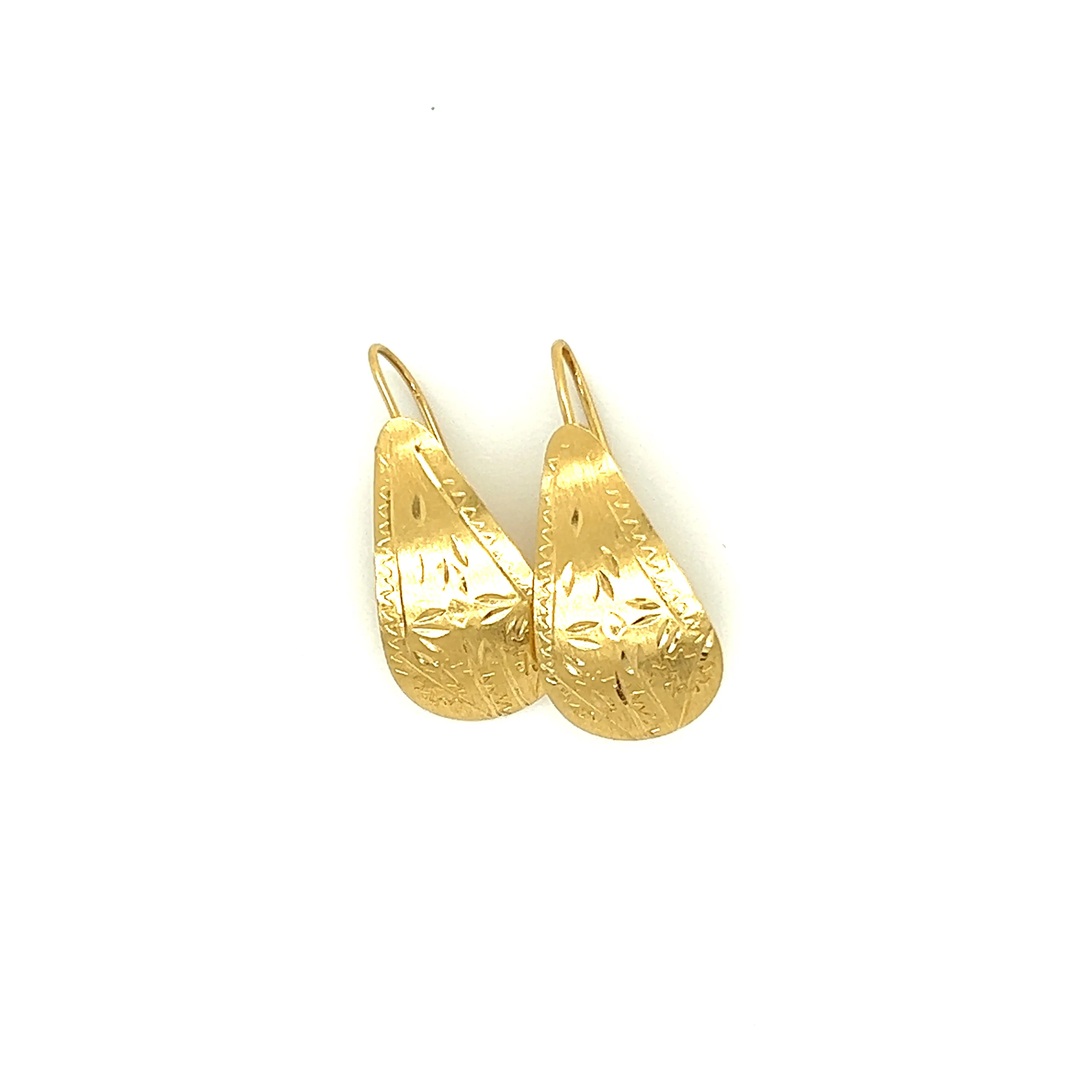 Gold Petal Drop Earrings with Engraving in 14K Yellow Gold