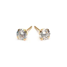 5mm Round Cubic Zirconia Stud Earrings with Gold Plating