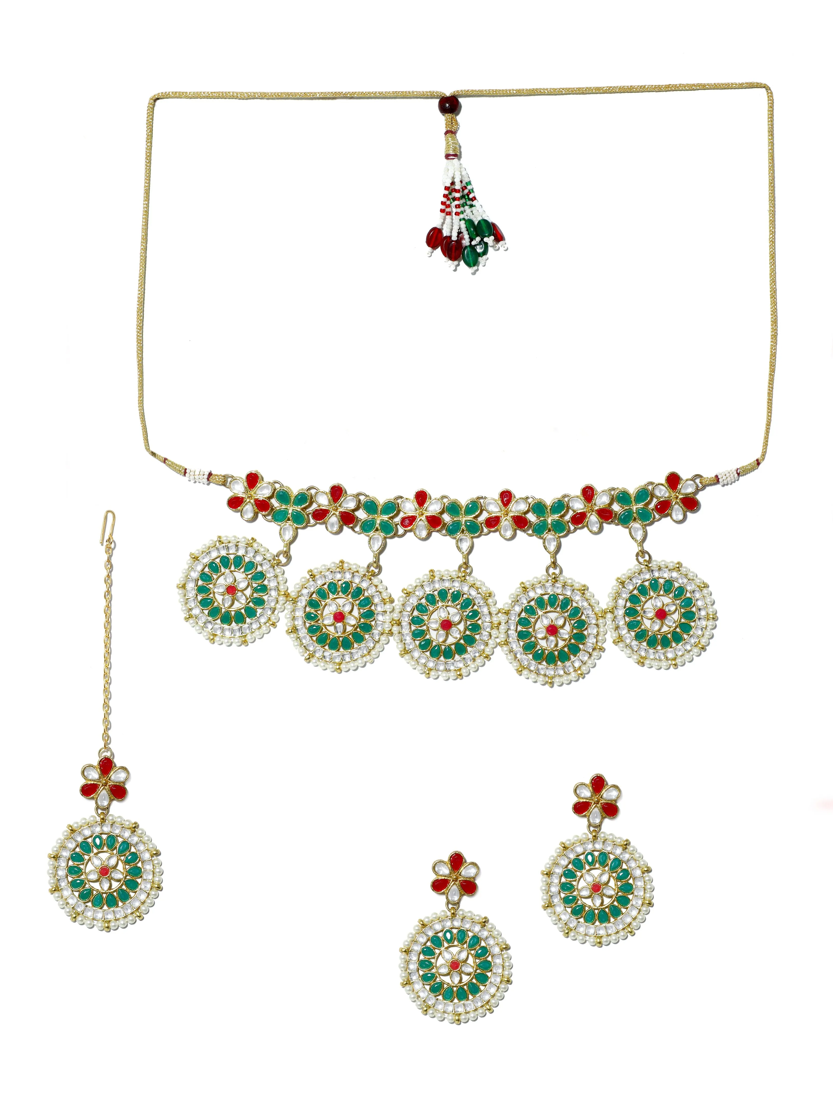 Green and Red Kundan Choker Necklace Set