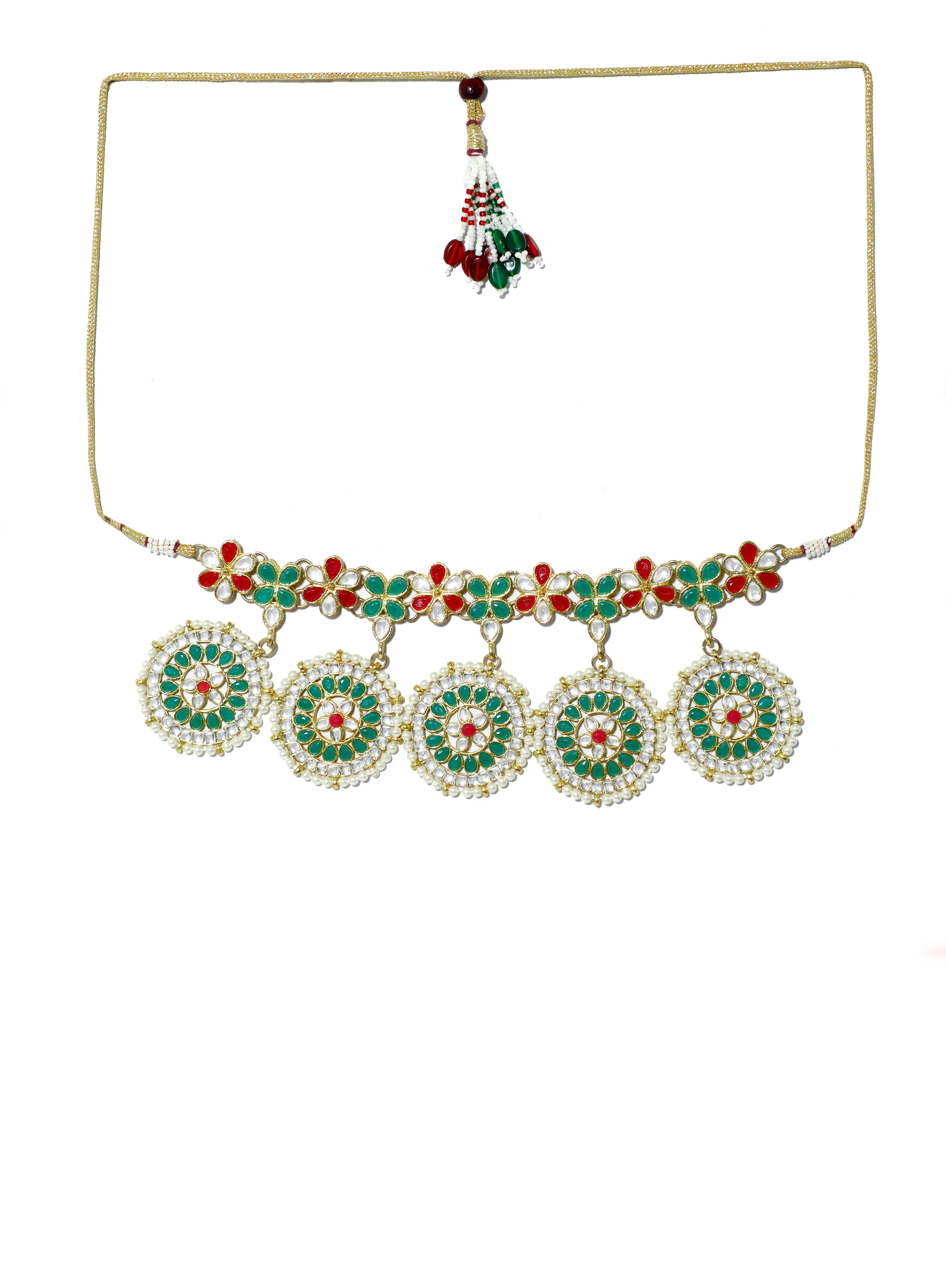 Green and Red Kundan Choker Necklace Set