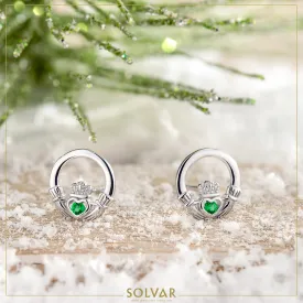 GREEN CRYSTAL CLADDAGH STUD EARRINGS