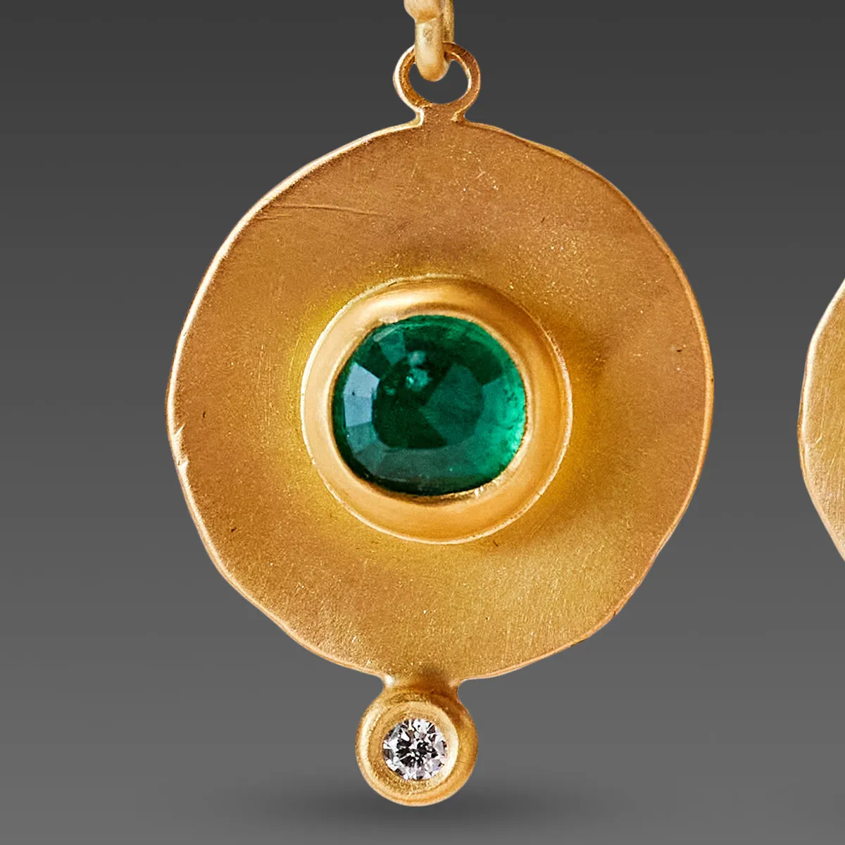 Hammered Gold Earrings with Emeralds