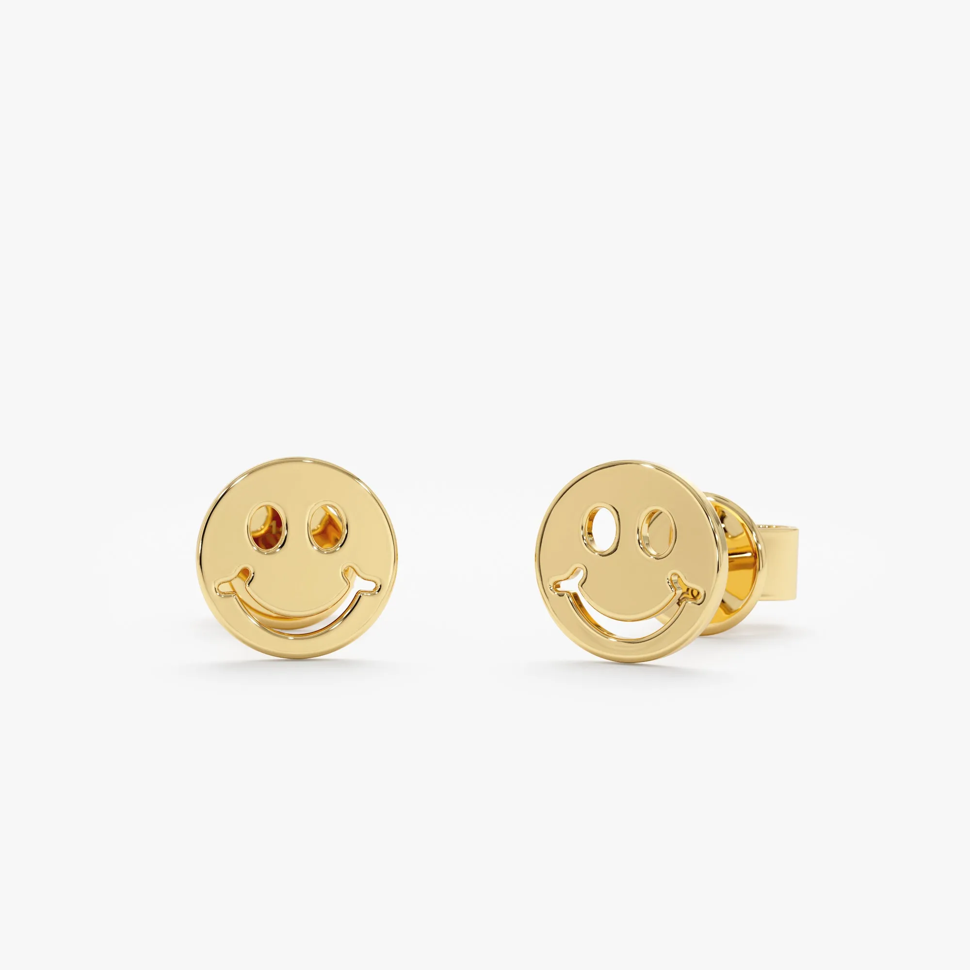 Happy Face Studs In Solid Gold, Joyce