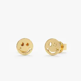 Happy Face Studs In Solid Gold, Joyce