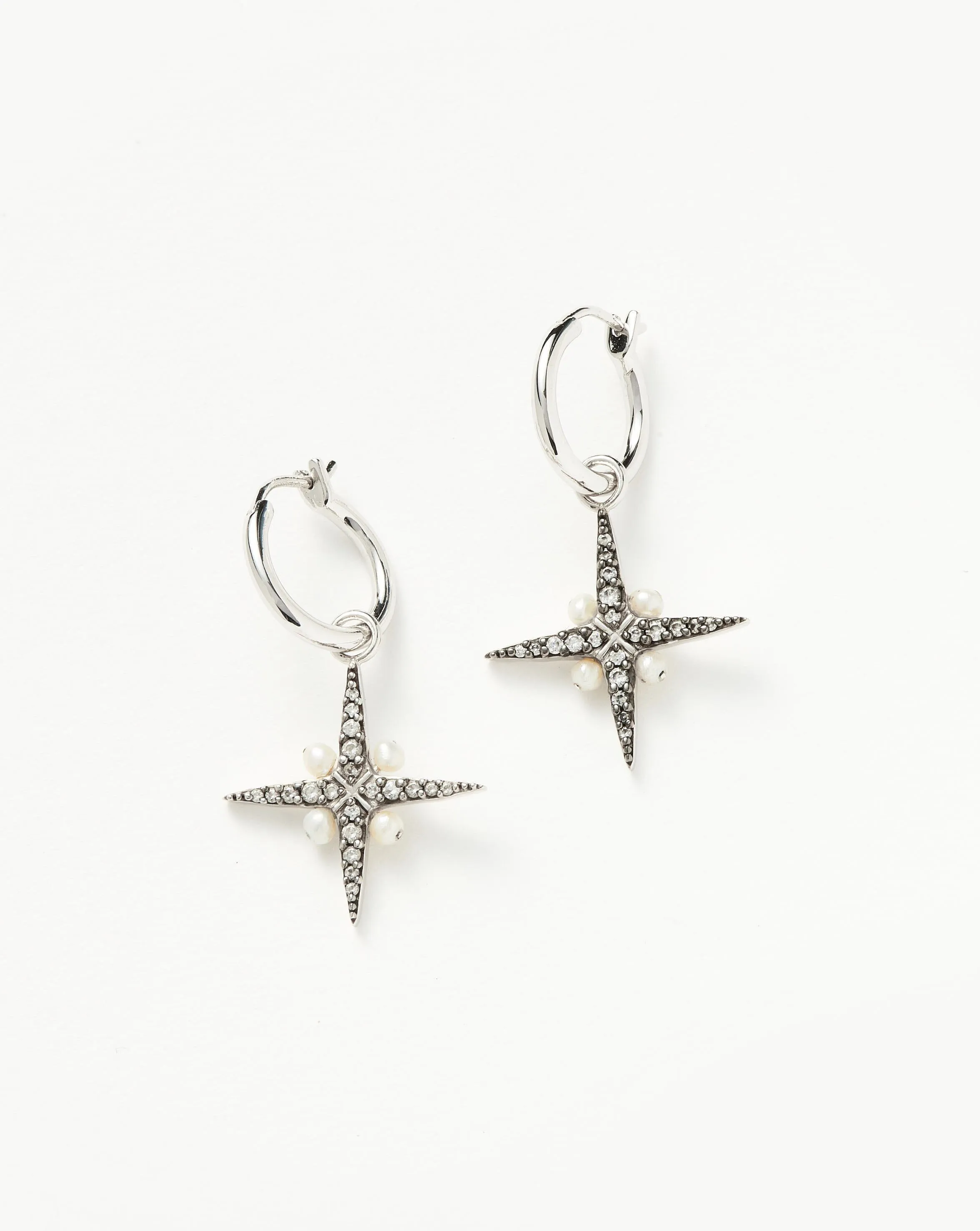 Harris Reed North Star Pearl Hoop Earrings | Sterling Silver/Pearl