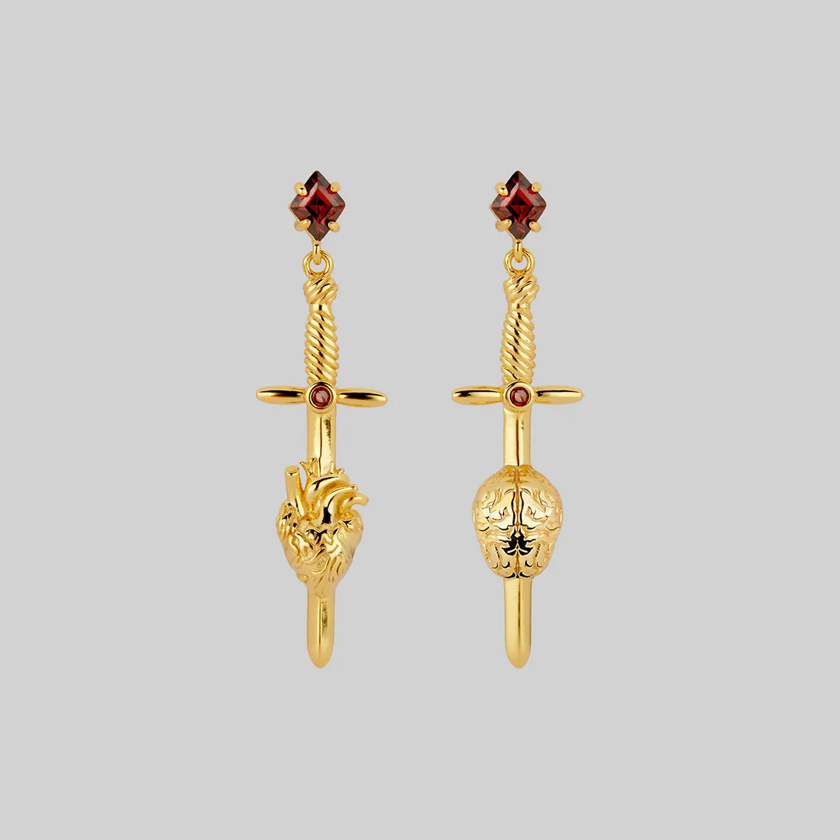 HEART & MIND. Heart & Brain Sword Earrings - Gold