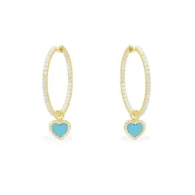 Hoop Earrings with Lagoon Blue Heart - Yellow Silver