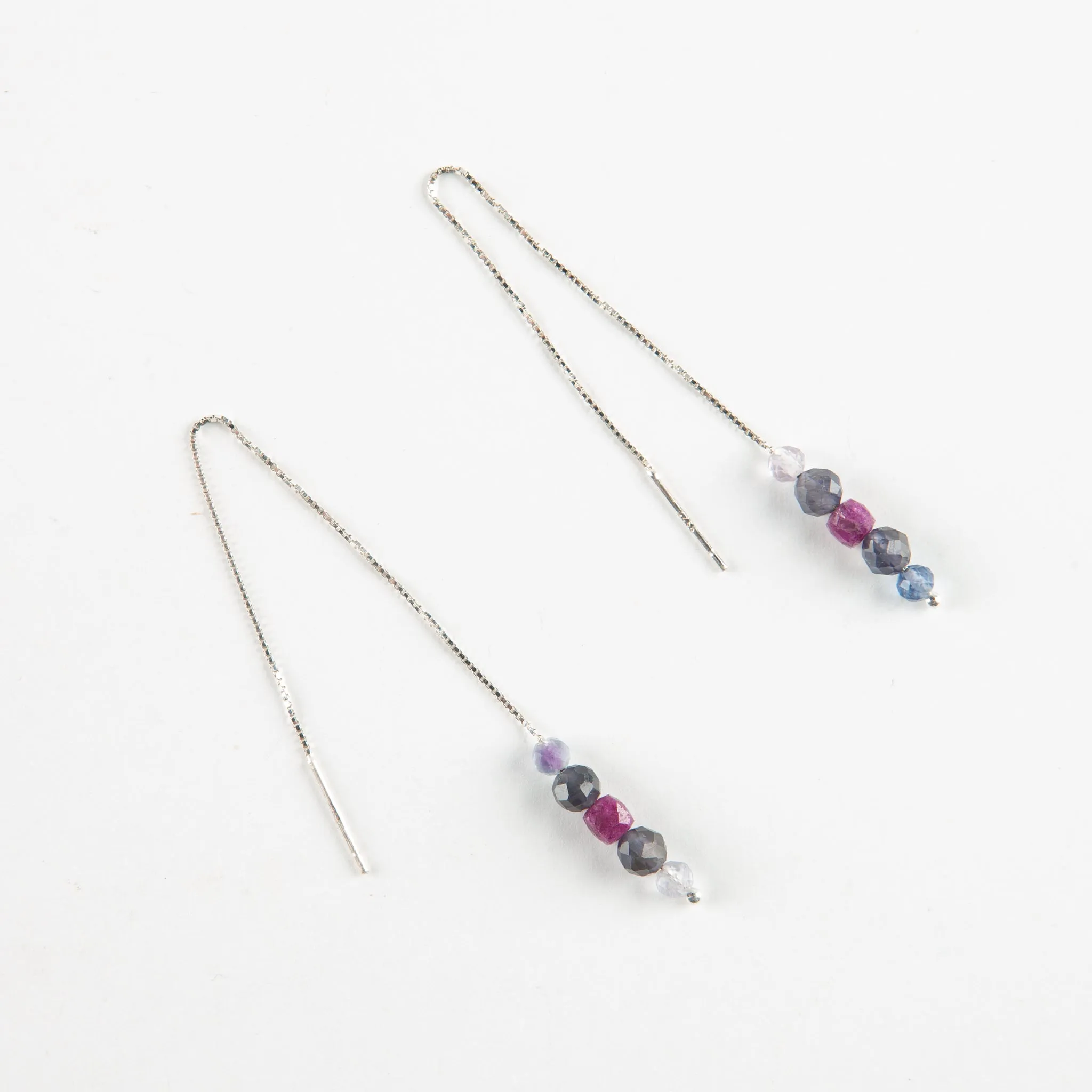 Iolite, Ruby & Flourite Threader Earrings