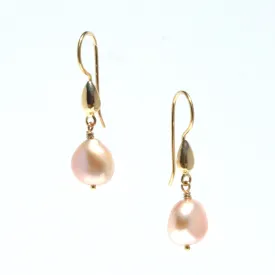 Keshi Pearl Gold Hook Earrings Pink Pearl