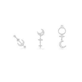 Moon & Stars Stud Set - White Silver