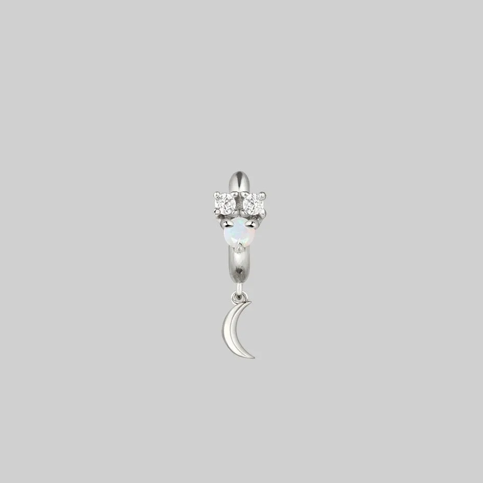 MOONLIGHT. Opal Moon Clicker Hoop Earrings - Silver