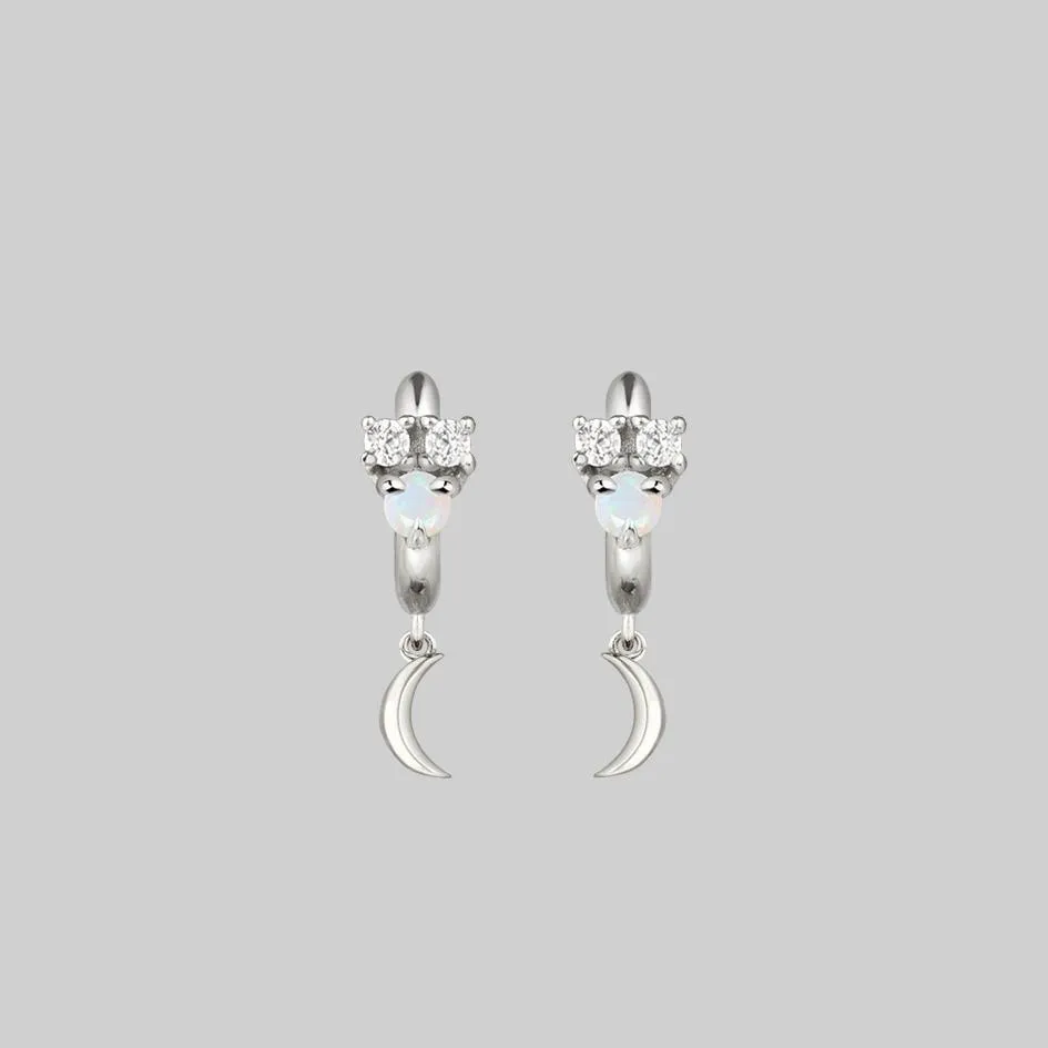 MOONLIGHT. Opal Moon Clicker Hoop Earrings - Silver