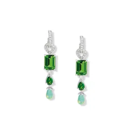 Octavia Earring Drops 18ct White Gold - Chrome Diopside, Green Tourmaline, Opal & Diamond