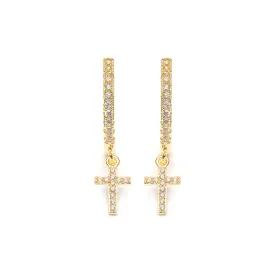 Pave Cross Hoop Earrings