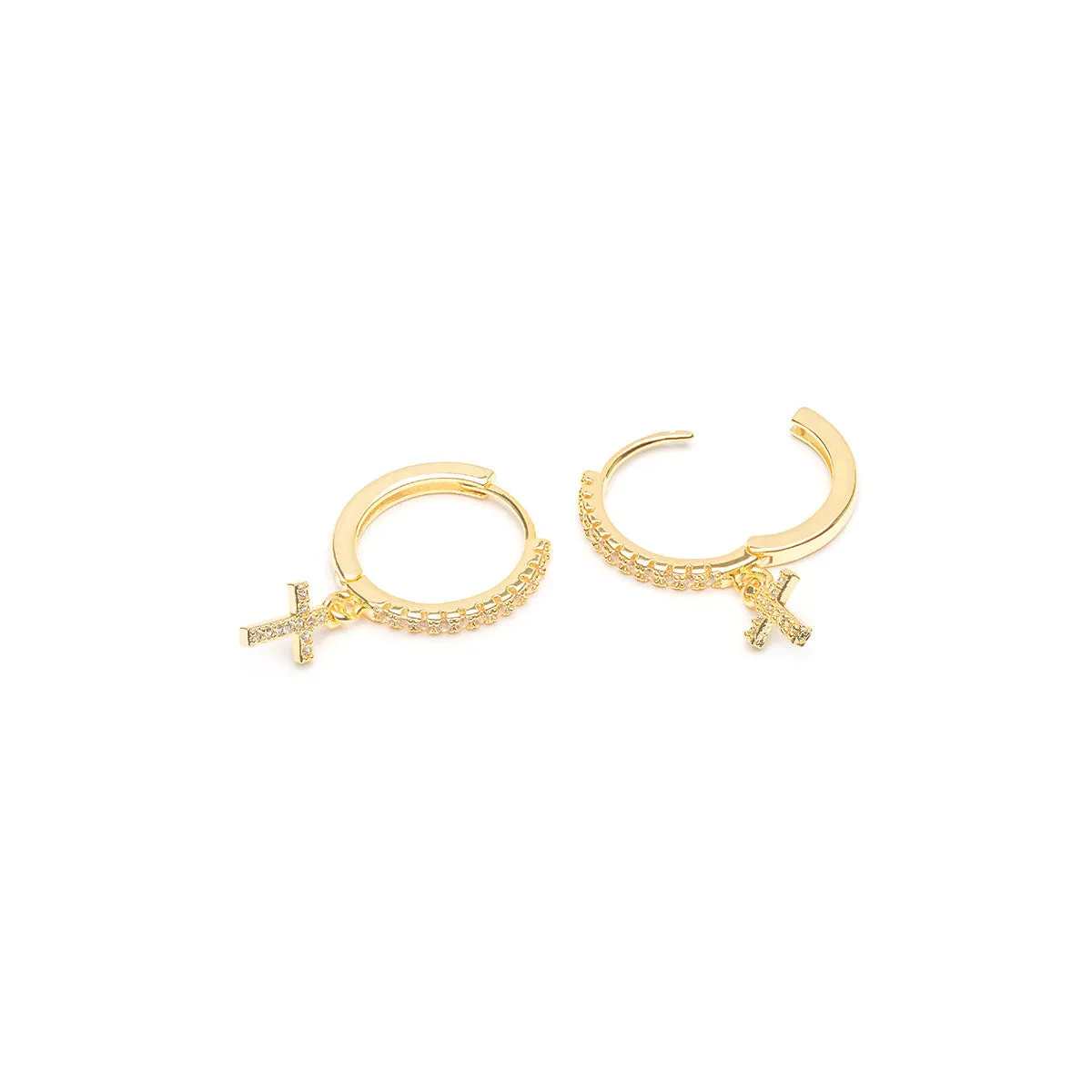 Pave Cross Hoop Earrings