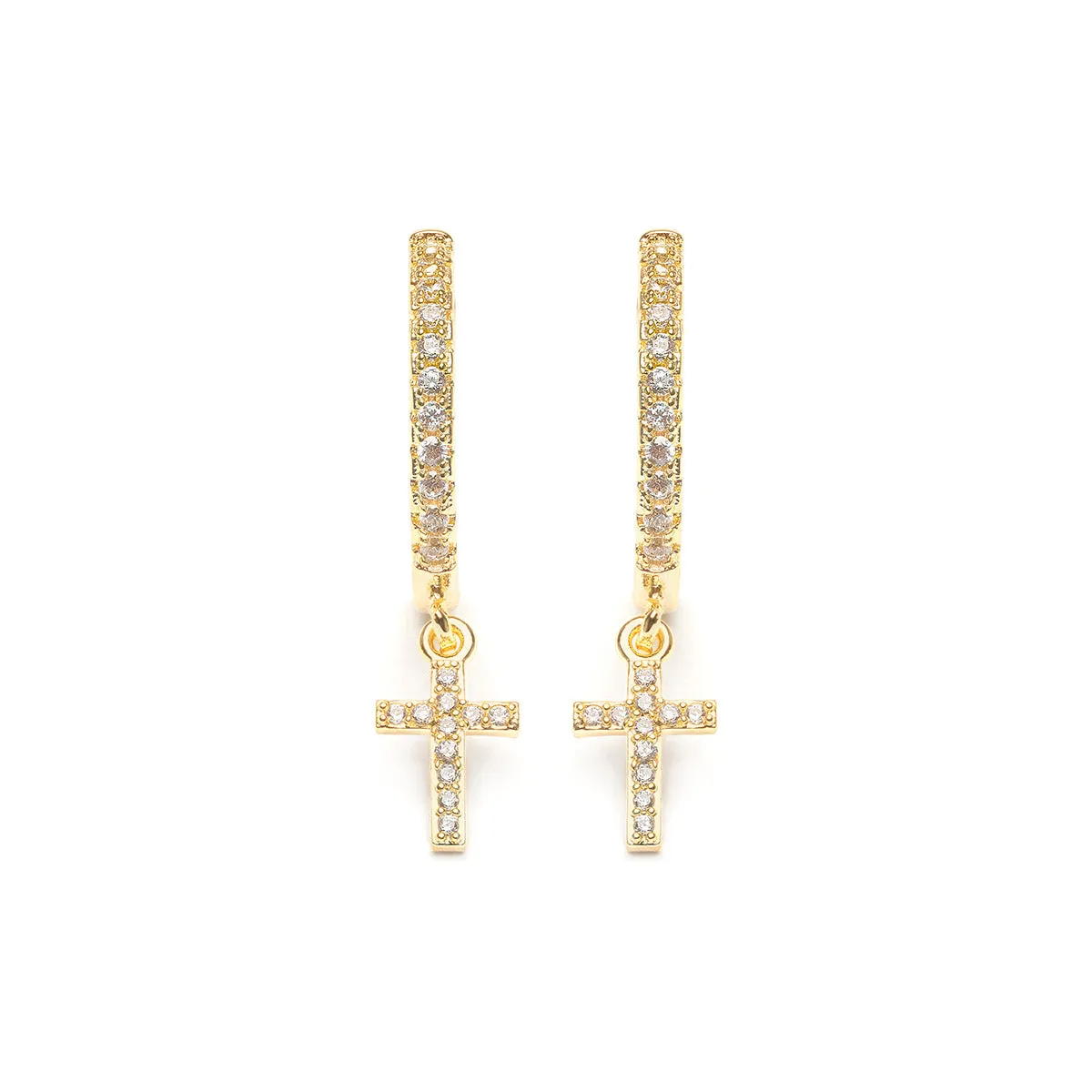 Pave Cross Hoop Earrings