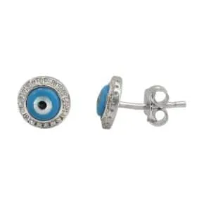 Real silver evil eye round studs