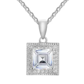 Rebecca 18k White Gold Plated Silver Necklace with Princess Cut Simulated Diamond CZ Crystals