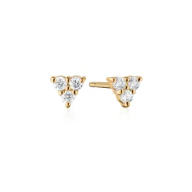 Reclaimed 18k Yellow Gold and Round Diamond Petite Stud Earrings, 3 Diamonds