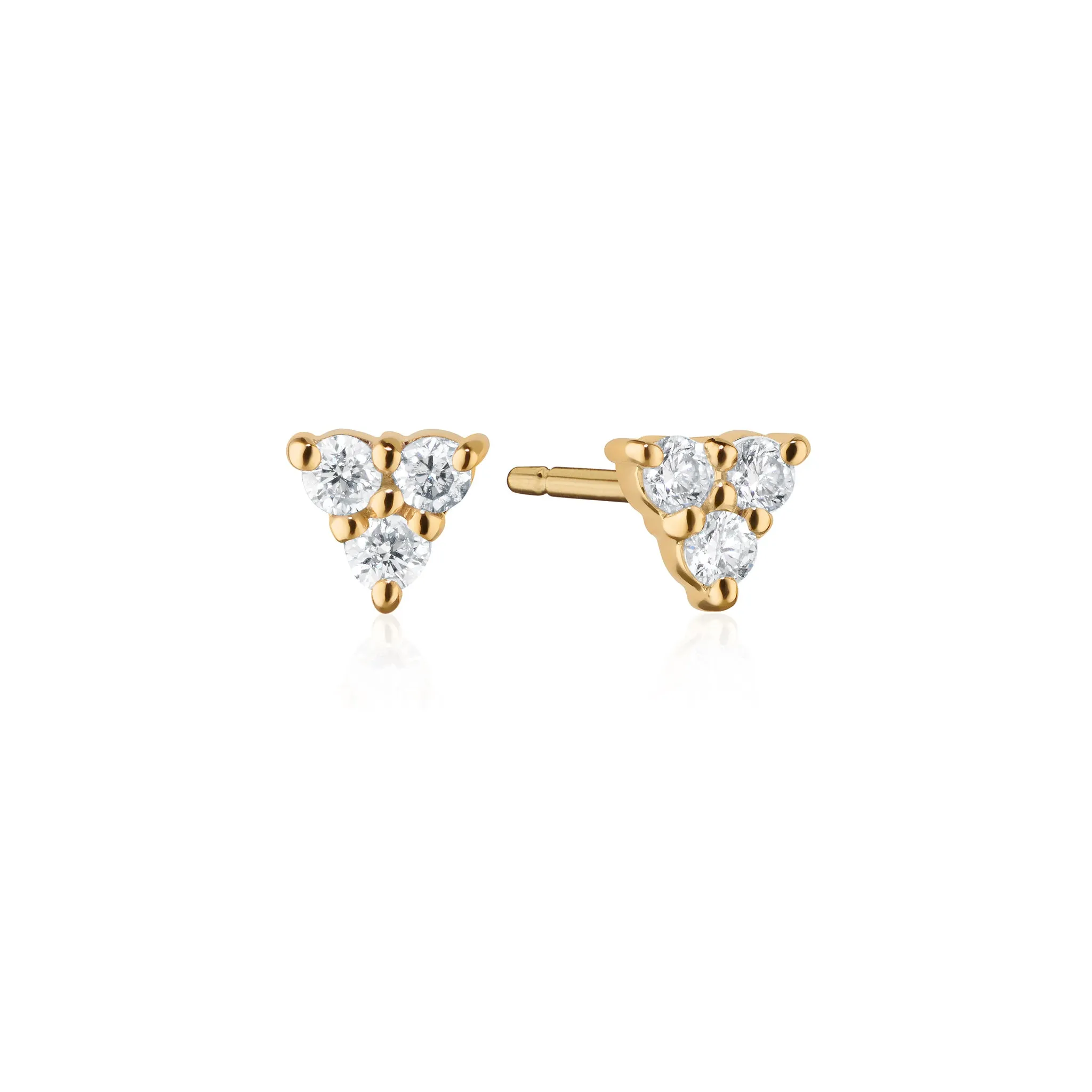 Reclaimed 18k Yellow Gold and Round Diamond Petite Stud Earrings, 3 Diamonds