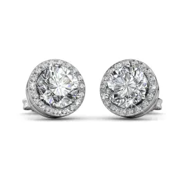 Royal April Birthstone Diamond Earrings, 18k White Gold Plated Silver Halo Earrings with Round Cut Crystals