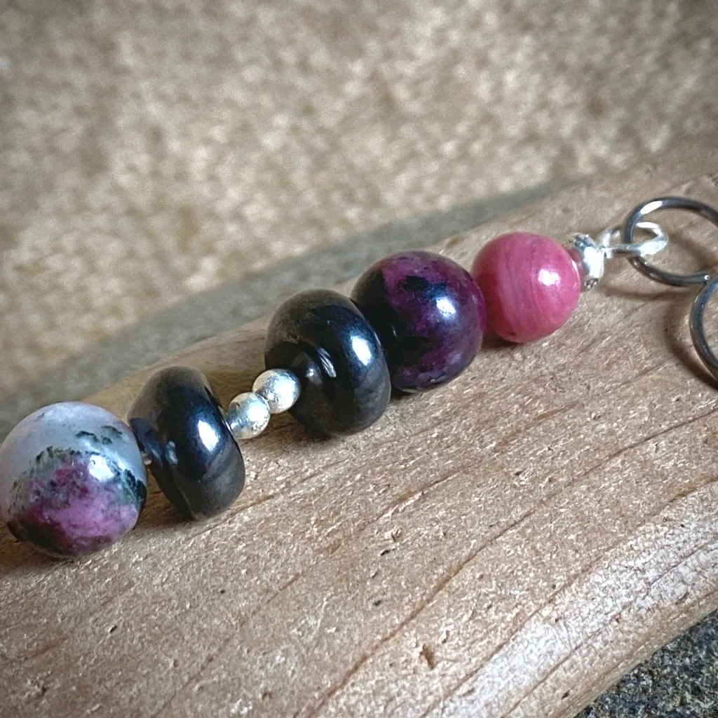 Shungite Earrings with Rhodonite and Eudialyte, Love, Self Acceptance