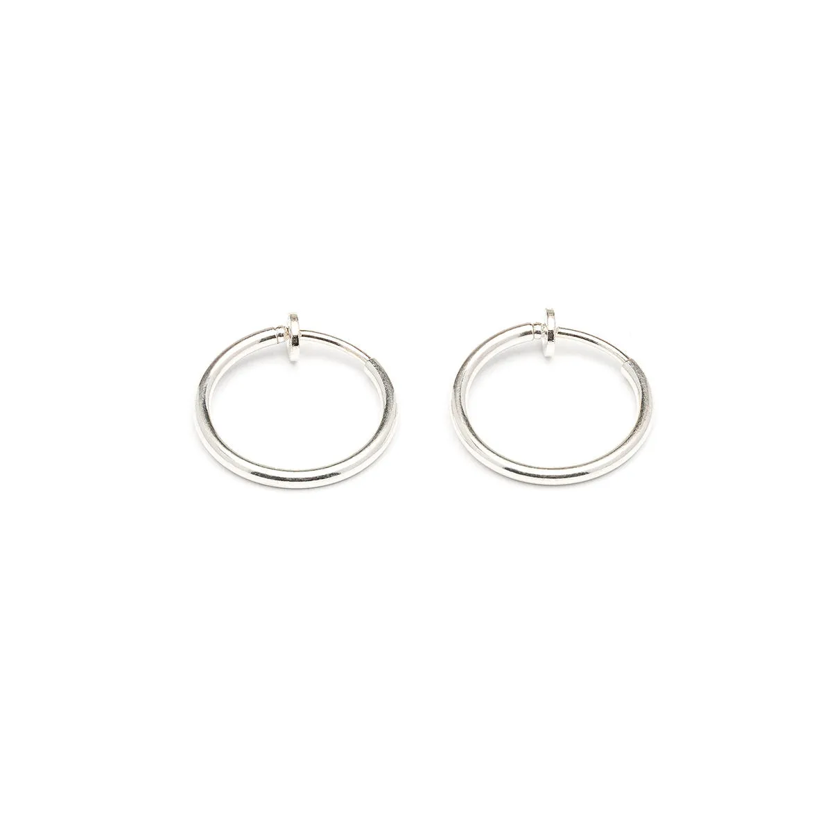 Silver Plated 17 mm Spring Illusion Clip-On Hoop  Earrings