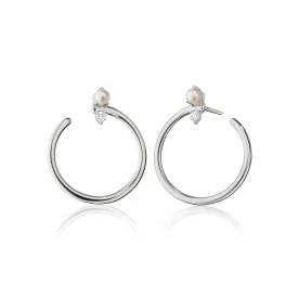 Sterling Silver Large "Galaxy Wrap Hoop" Earring with Pearl & White Sapphire