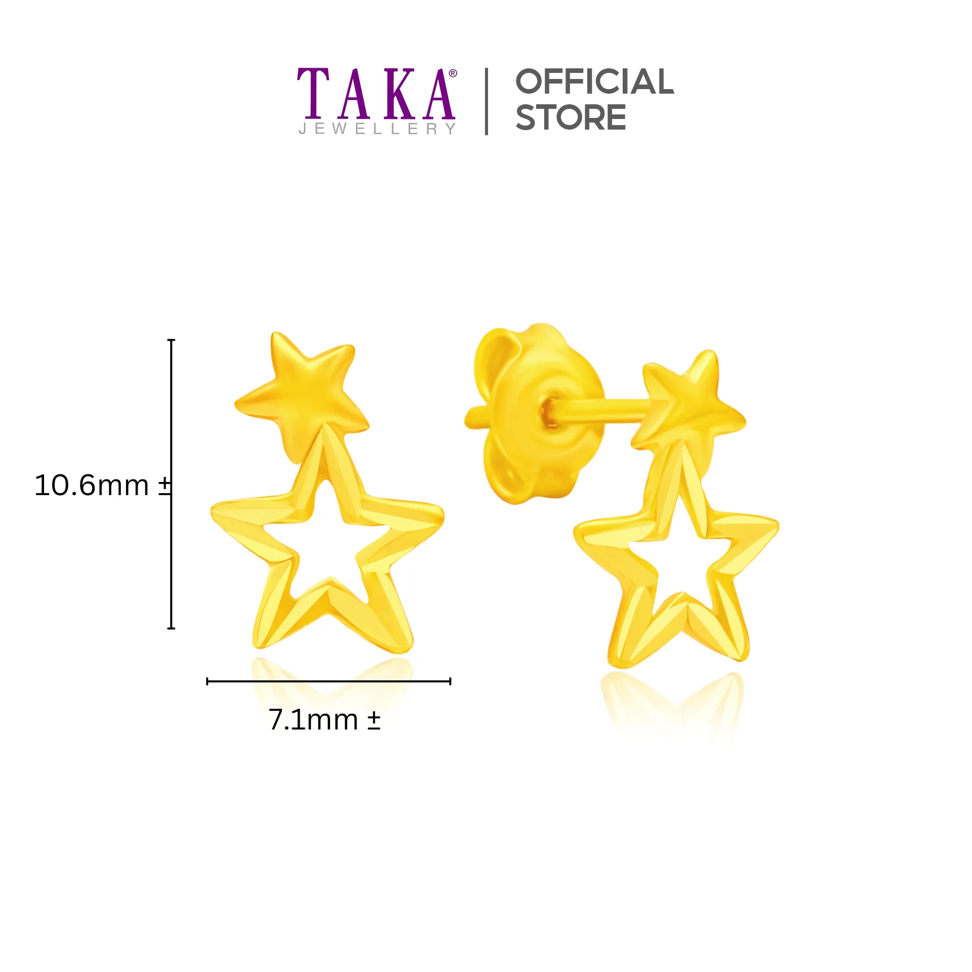 TAKA Jewellery 916 Gold Earrings Starry