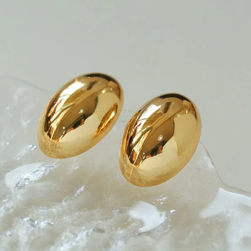 Thick Oval Gold Ear Stud Earrings