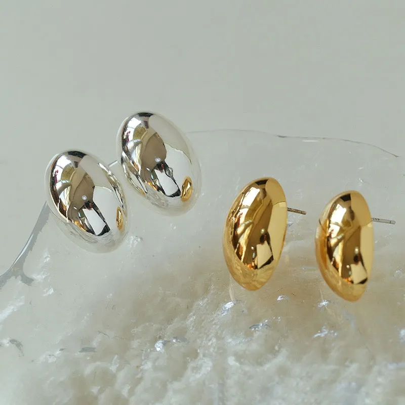 Thick Oval Gold Ear Stud Earrings