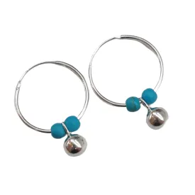 Turquoise Blue Ball drop hoop earrings